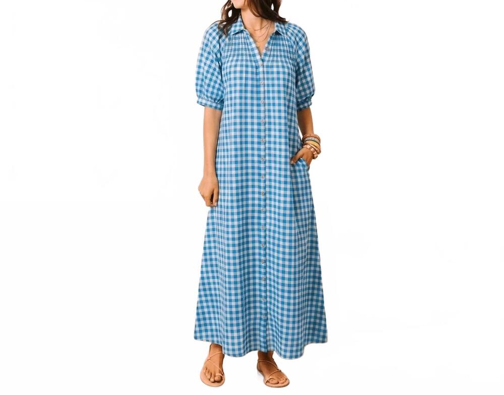 NEW SUNSHINE TIENDA oasis dress in blue bay gingham